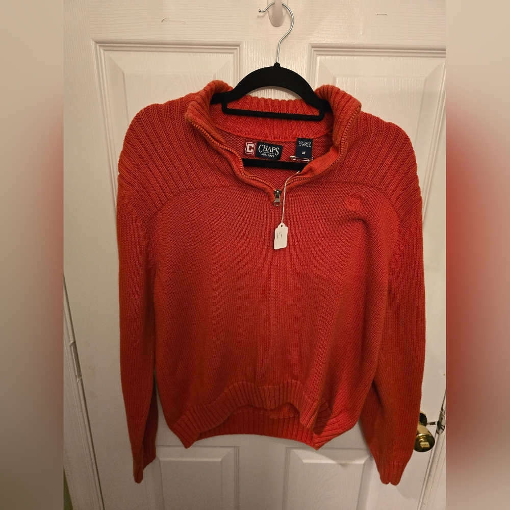 Chaps Orange Zip Up Sweater